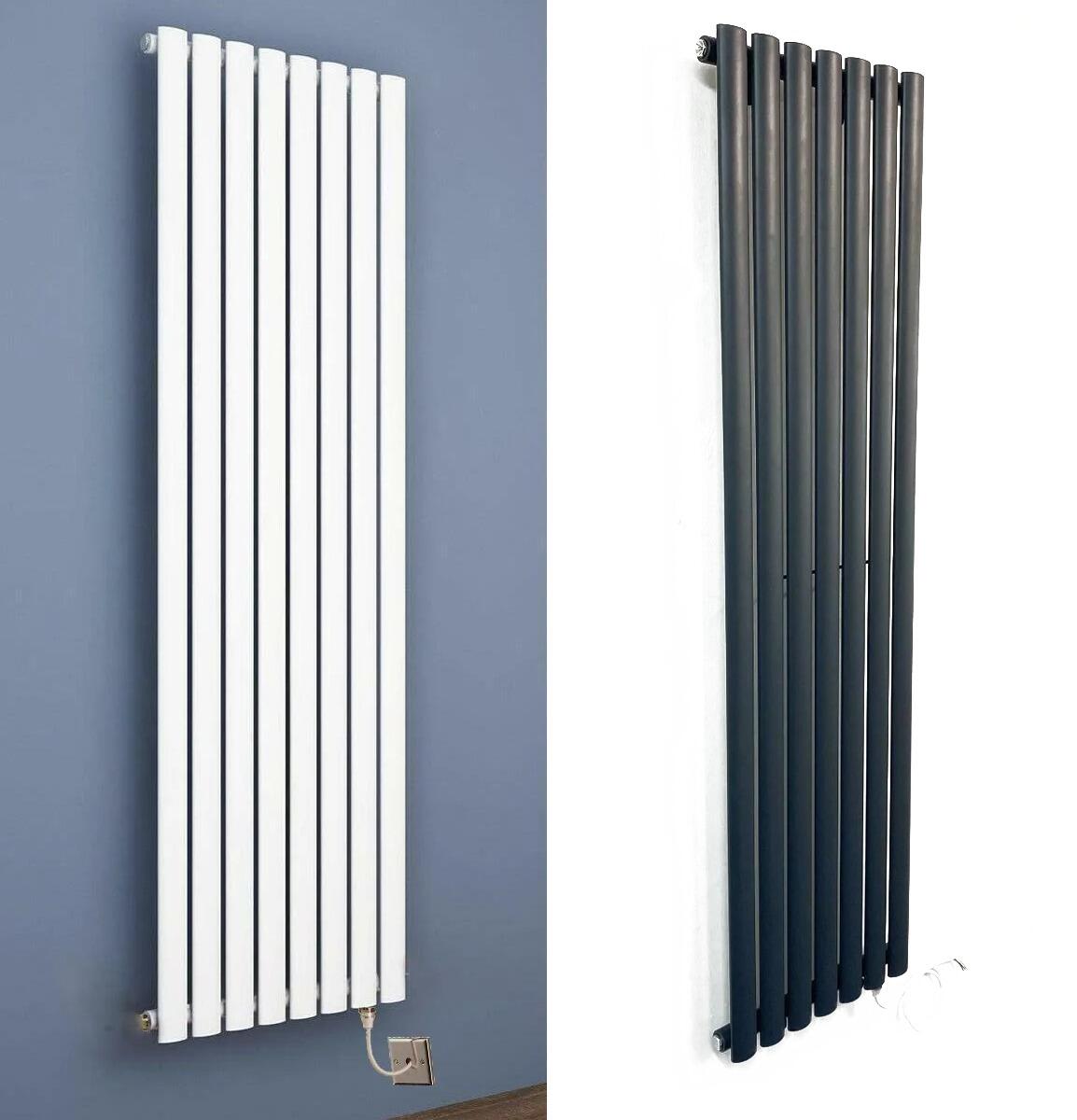 Anthracite Grey and White Electric Single Oval Tube Radiators with Vertical Column