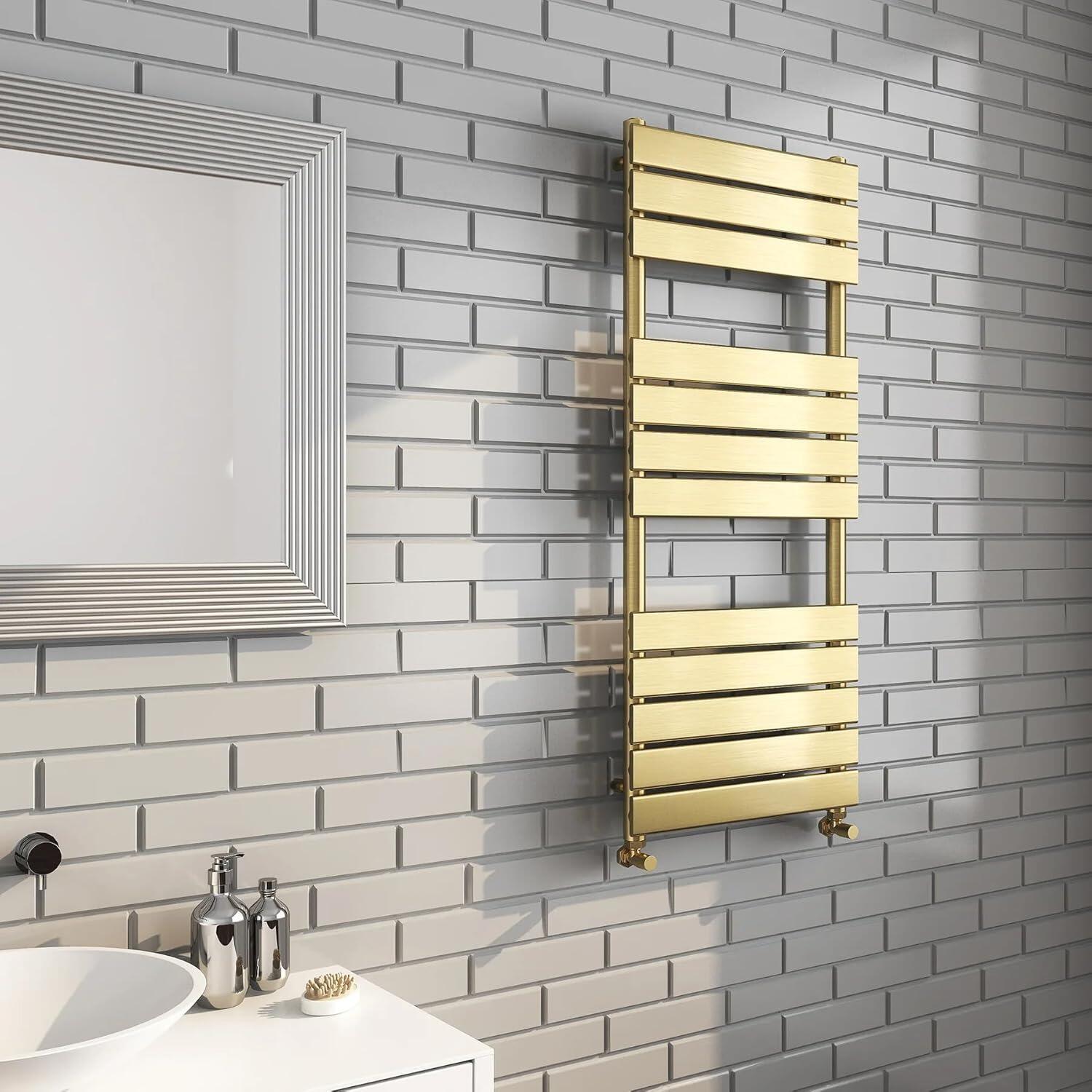 Brushed Brass Central Heating Heated Towel Rail Flat Panel Towel Radiator