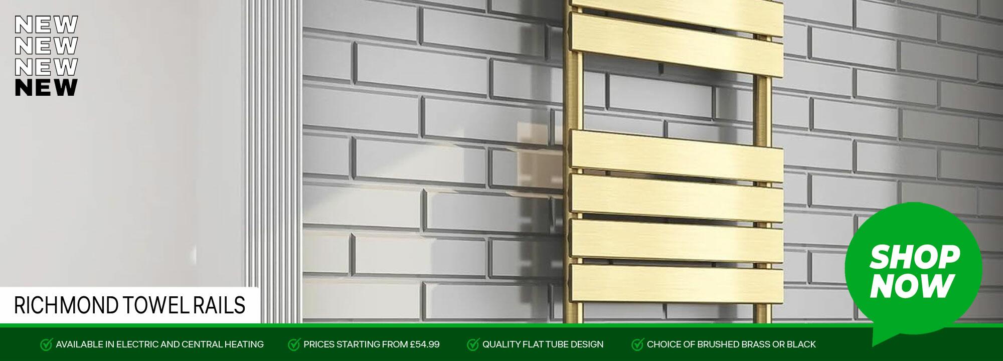 Brushed Brass Towel Rail on Bathroom Wall