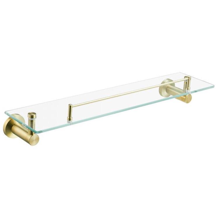 Brushed Brass Tempered Glass Bathroom Shelf with Stainless Steel Bar