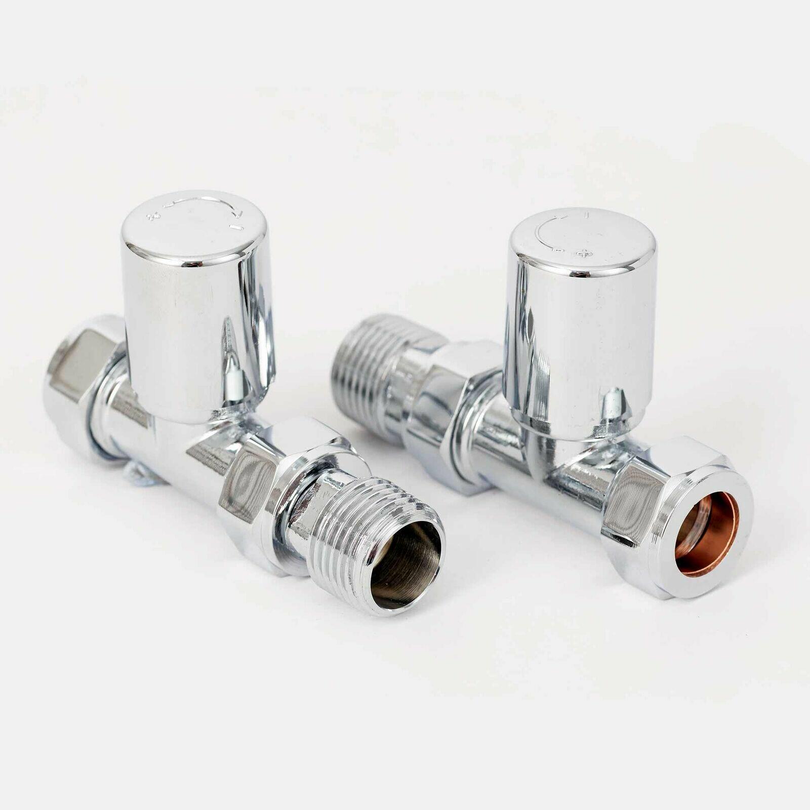 Small Straight Radiator Valve Set with Chrome Plastic Cap