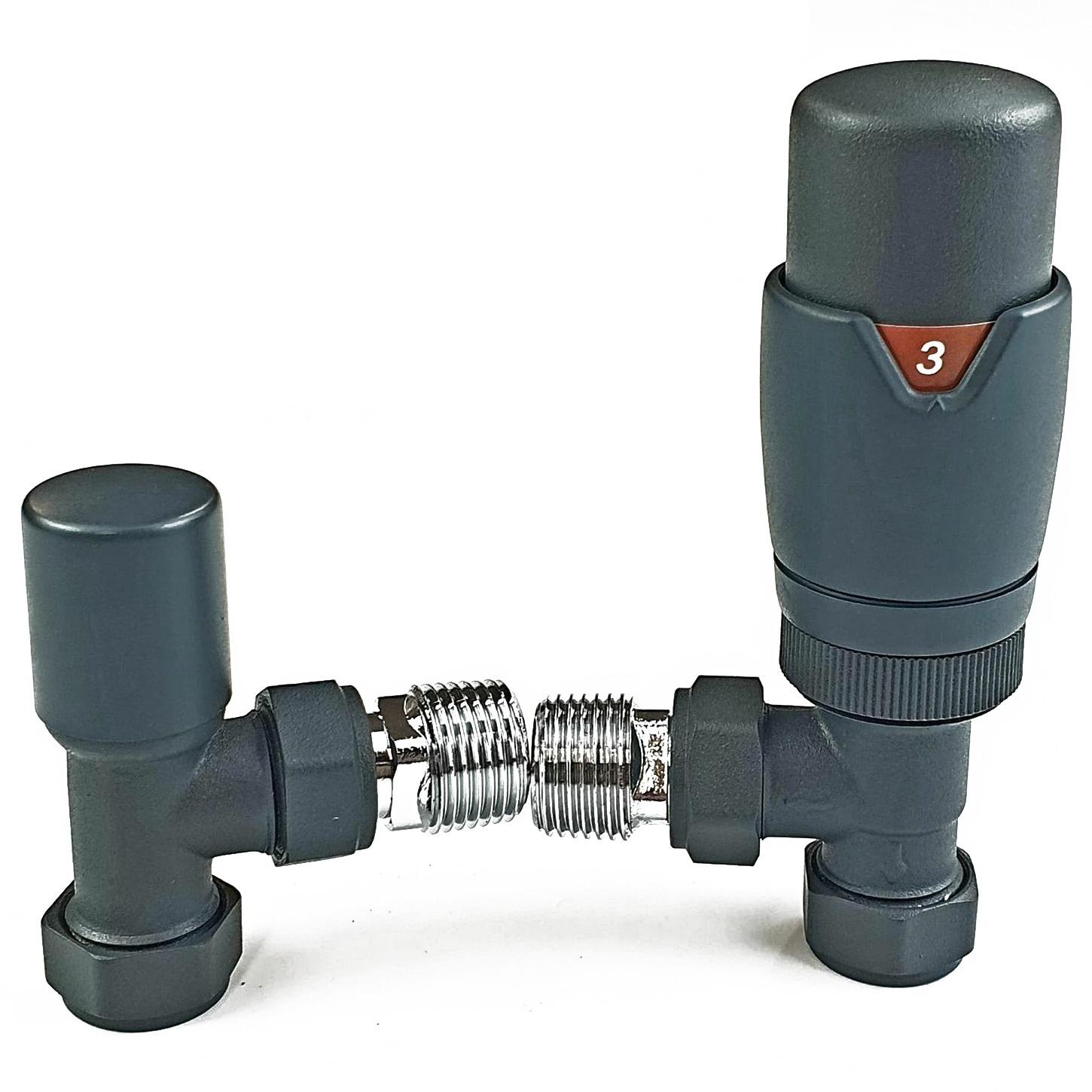 Anthracite Grey Angled, Straight and Corner Designer TRV Radiator Valve with Lockshield