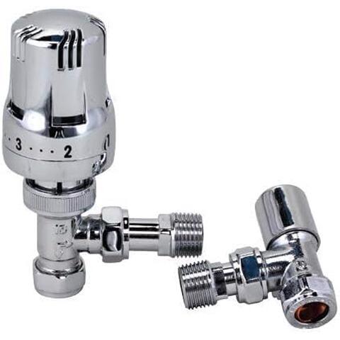 Chrome Angled TRV Radiator Valve with Small Round Top Lockshield