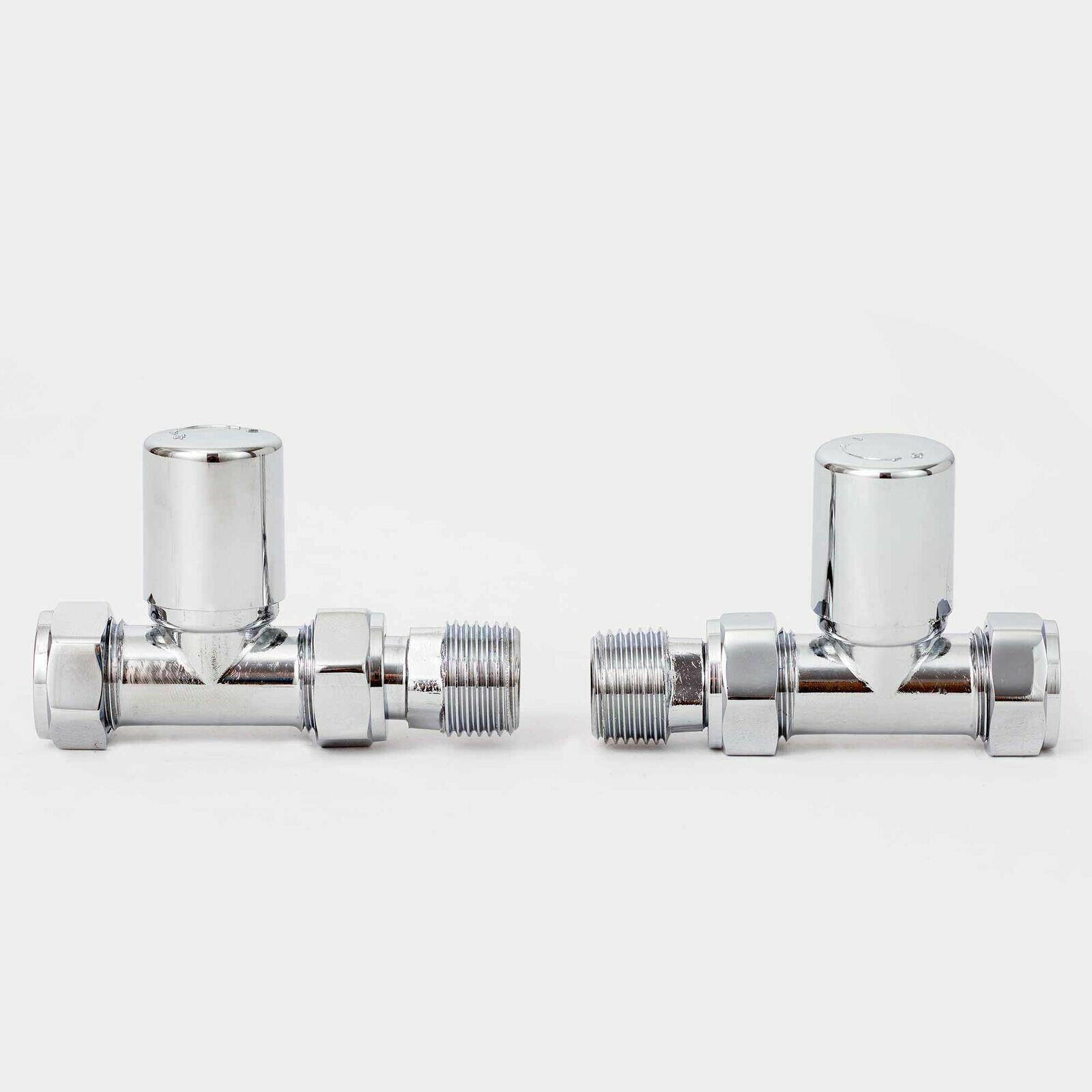 Small Straight Radiator Valve Set with Chrome Plastic Cap