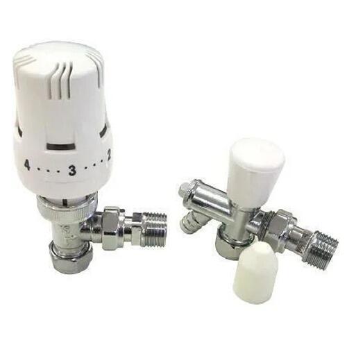 White TRV Angled Radiator Valve and Drain Off Valve