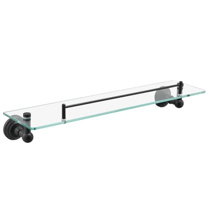 Matte Black Tempered Glass Bathroom Shelf with Stainless Steel Bar