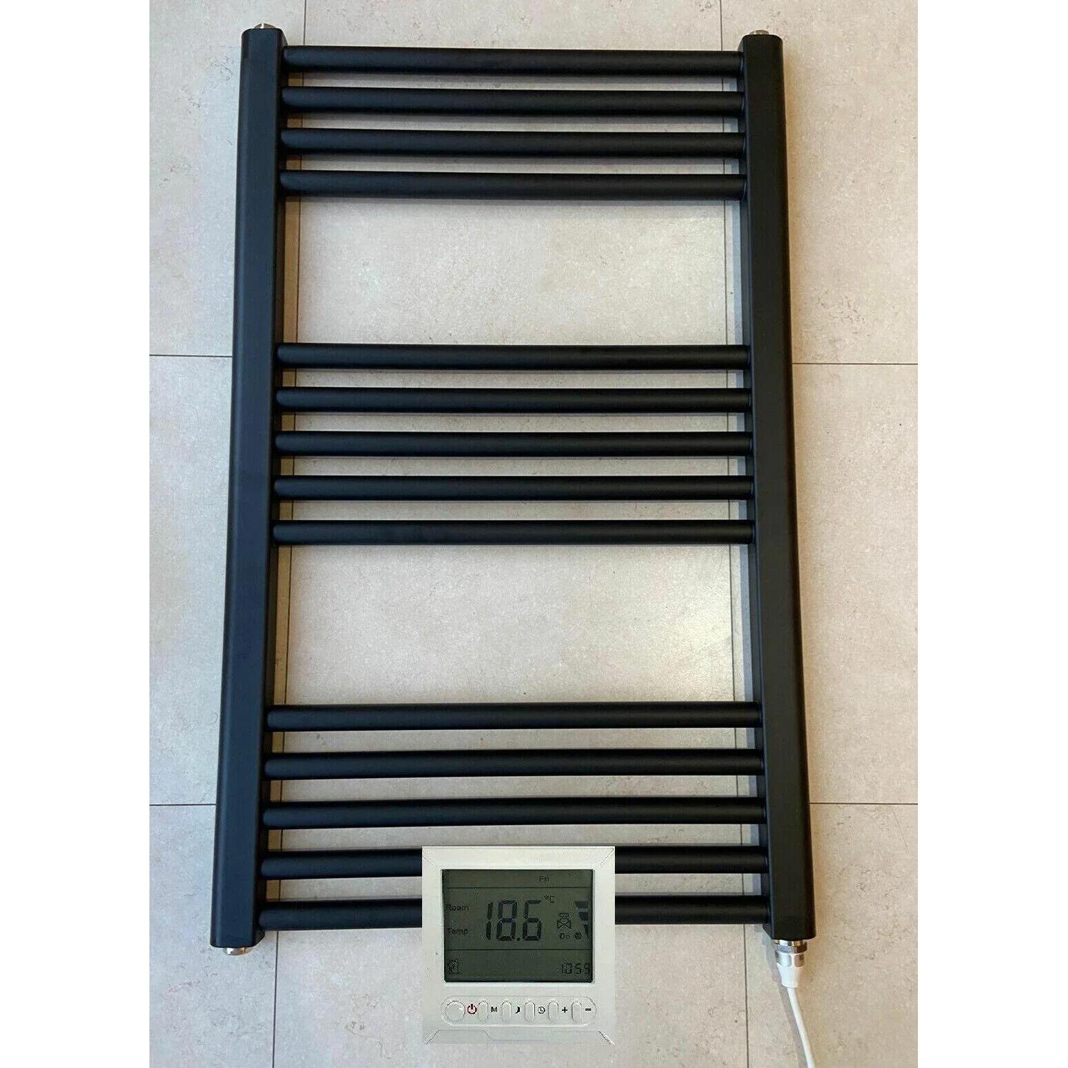Black Electric Bathroom Towel Rails with Thermostatic Timer
