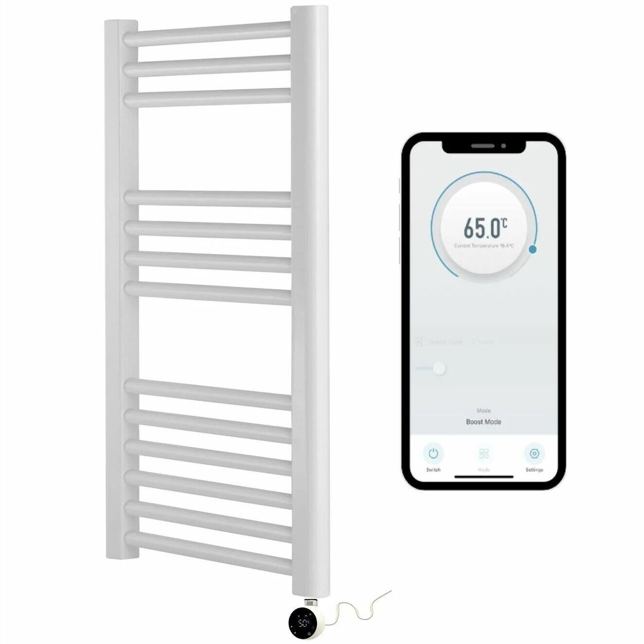 White Electric WiFi Smart Controlled Flat Heated Towel Rail