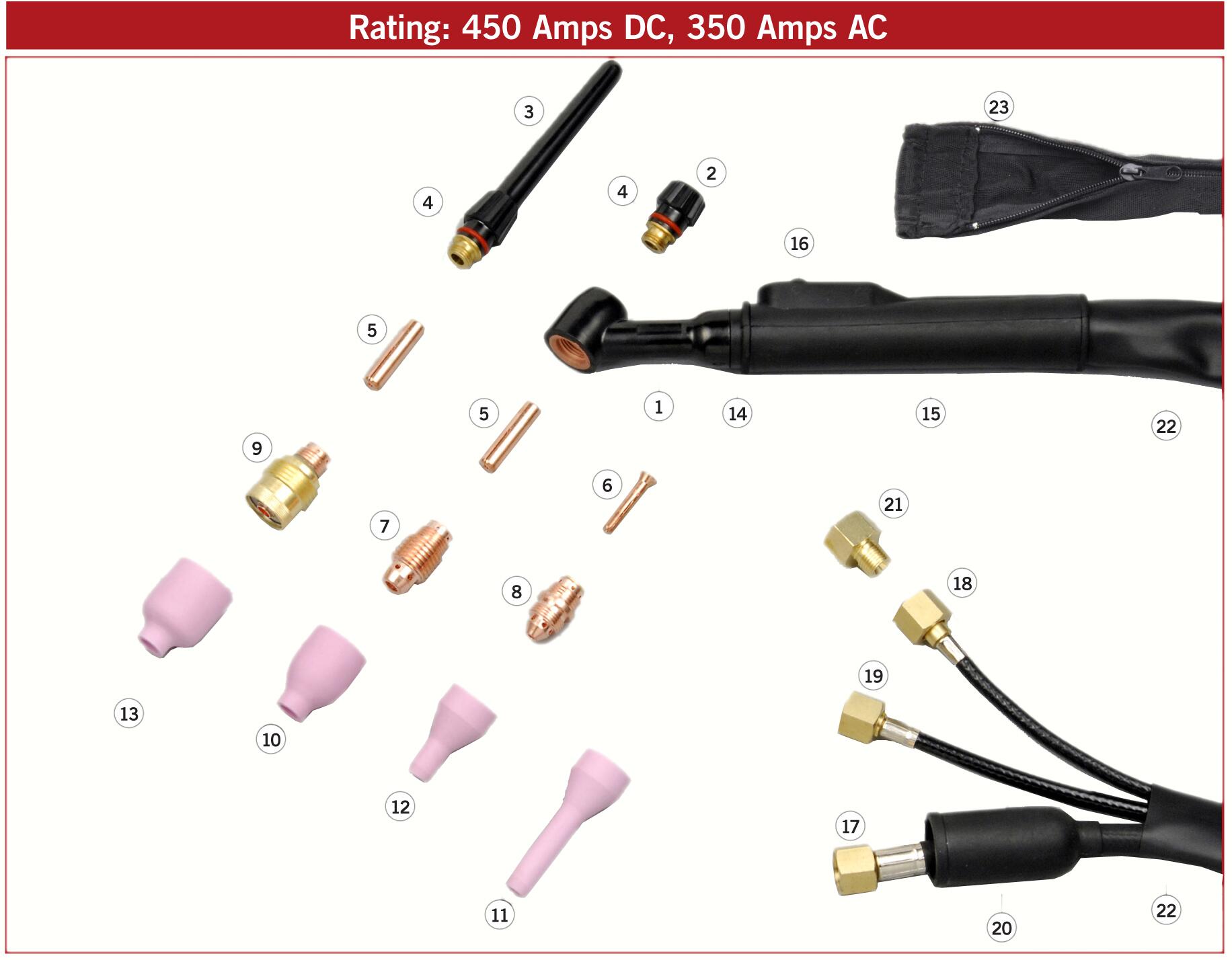 SP450 TIG Torch Parts