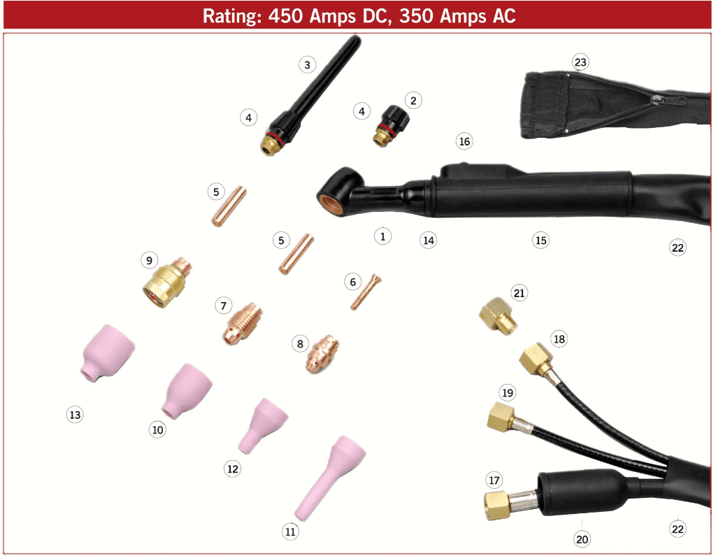 SP450 TIG Torch Spares