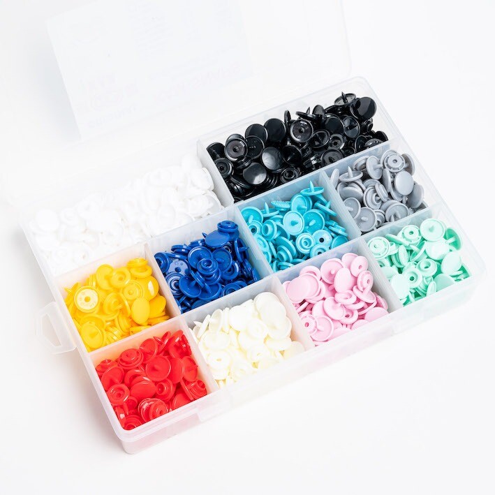 KAM Plastic Coloured Poppers Box 12mm x 300 Complete Pieces Mixed ...