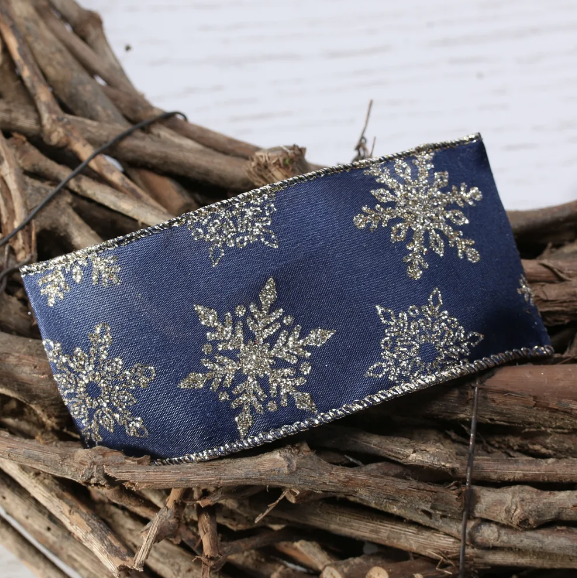 Navy & Gold Snowflake Ribbon 63mm x 10y APRI6393