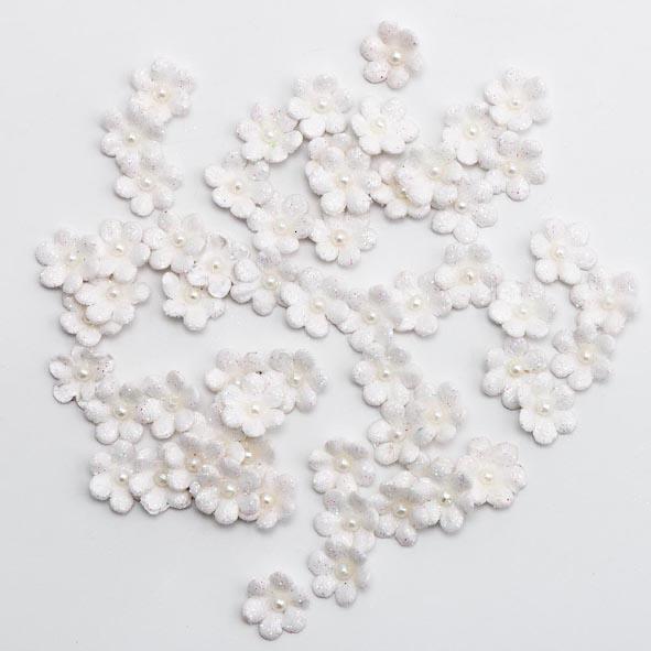 Glitter Paper Flowers Mini White
