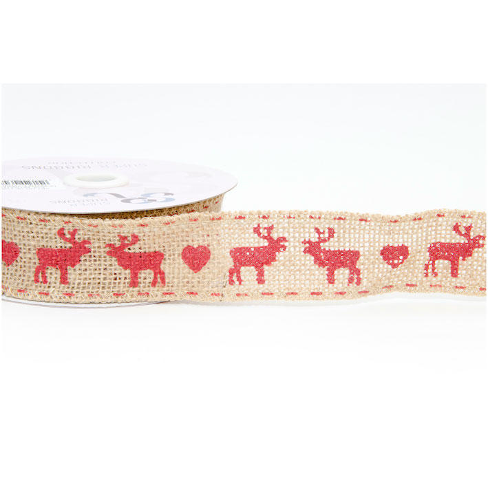 Hessian Reindeer Ribbon 38mm x 10m SR1506