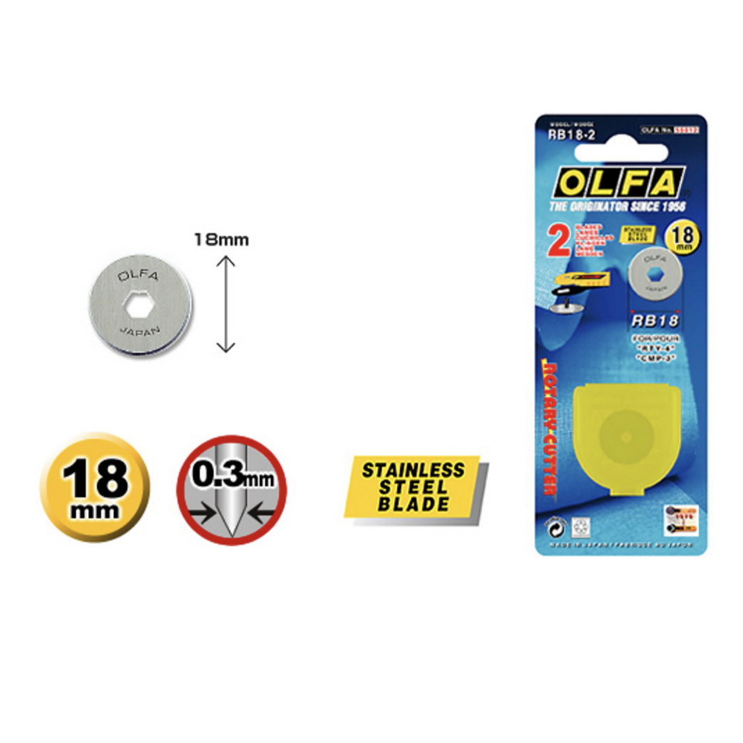 OLFA 18mm Small Rotary Cutter – Model RTY-4 / 9657 – Left Hand Friendly – Stainless Steel Blade