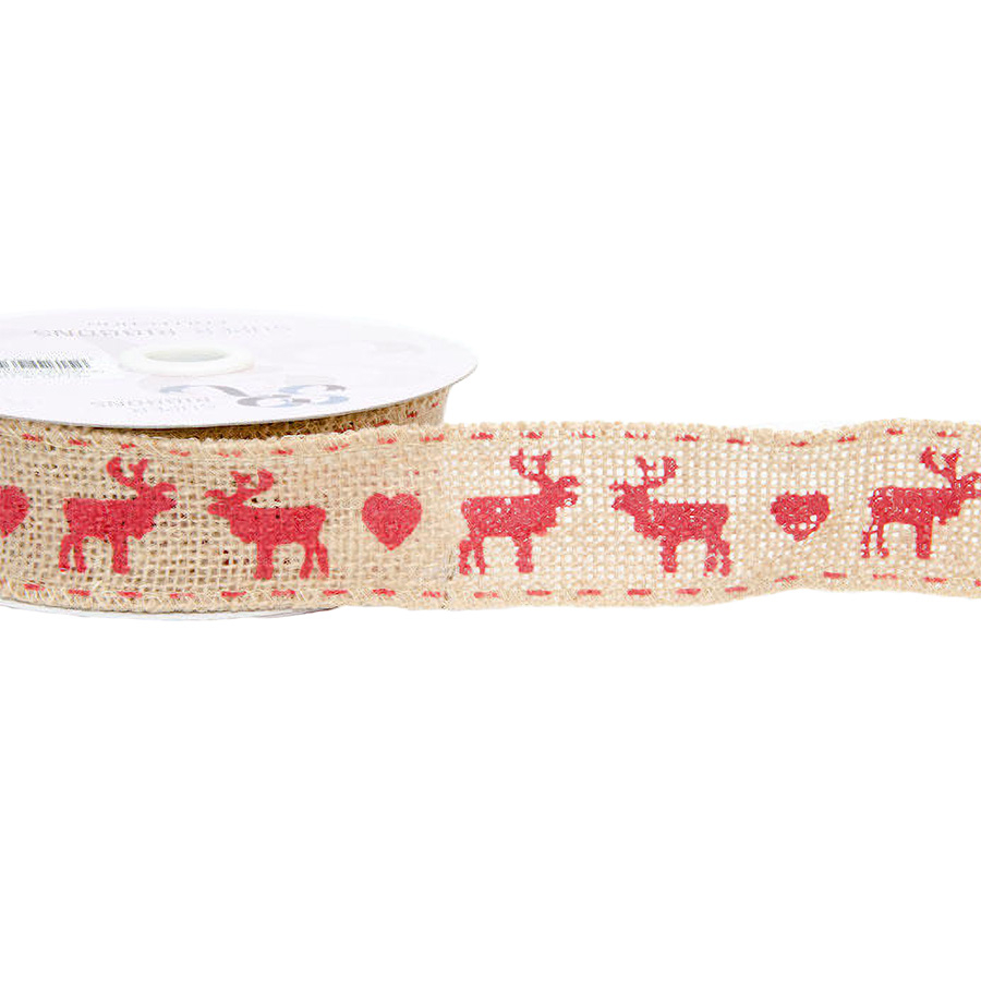 Hessian Reindeer Ribbon 38mm x 10m SR1506