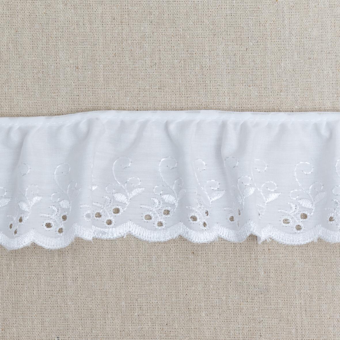 Broderie Anglaise Frilled 70mm x 25m White 210073F-WHT