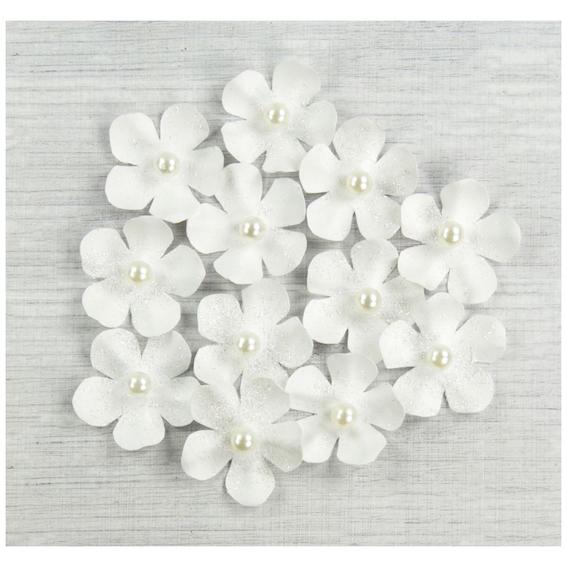 Glitter Paper Flowers White