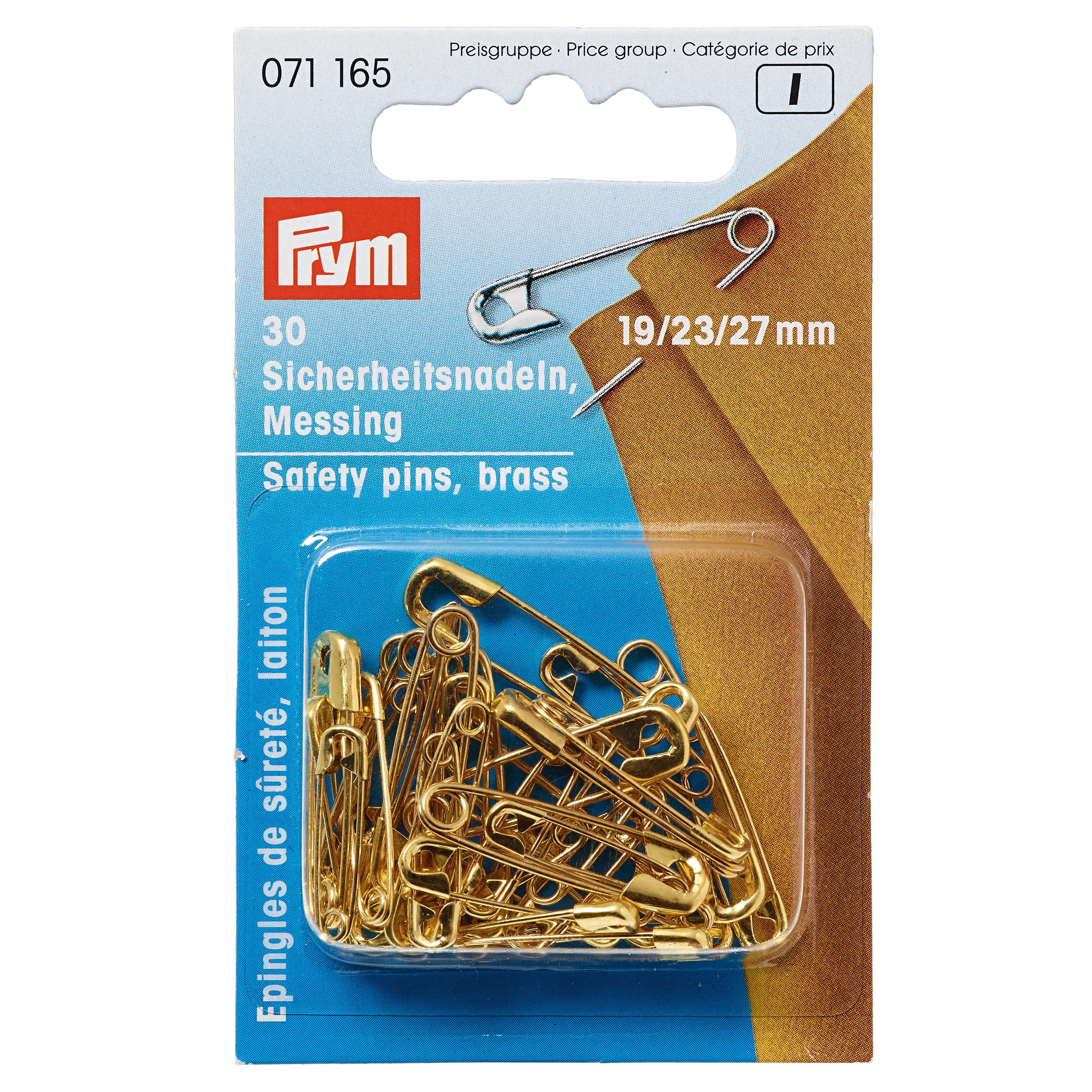 071165 Prym Brass Safety Pins Assorted (19/23/27mm)