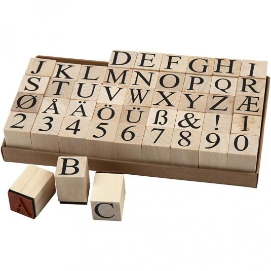 Wooden Alphabet Stamps Set, H 15 mm, 45 assorted CC28567