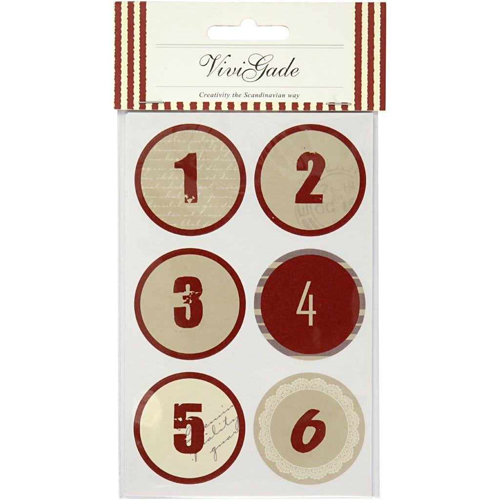 Christmas Calendar Number Stickers, D40mm, Sheet 9x14cm, 4 Sheets