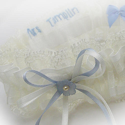 Personalised Garter Wedding Handmade Lingerie Something Blue Flowers Bride Hen 