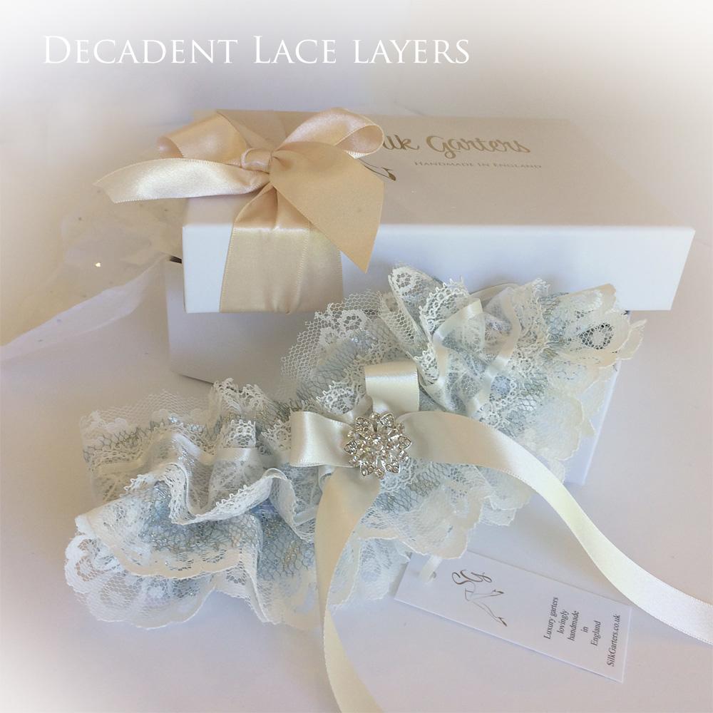 The most beautiful nude, champagne, gold wedding garters - Silk