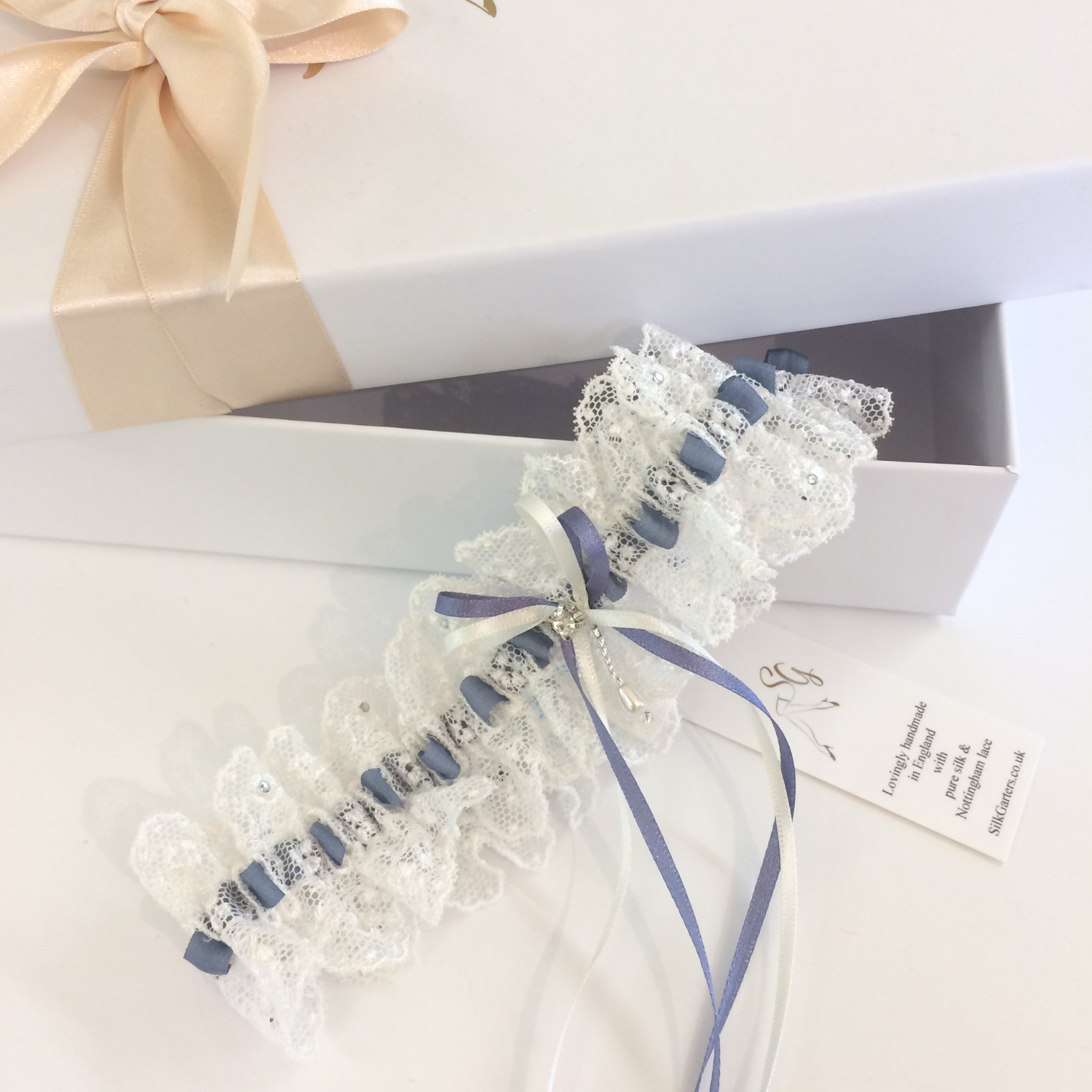 Custom wedding garter the Gorgeous Meg - Silk Garters