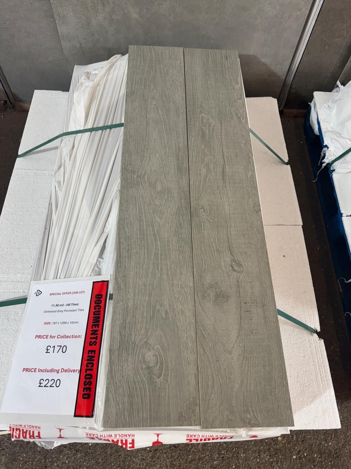 11 m2 - Oak Wood Effect Porcelain (Grey) Tiles - 197 x 1200 x 10mm - (JOB LOT)