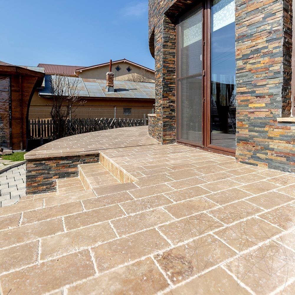 Walnut Travertine Paving Tiles (Tumbled)