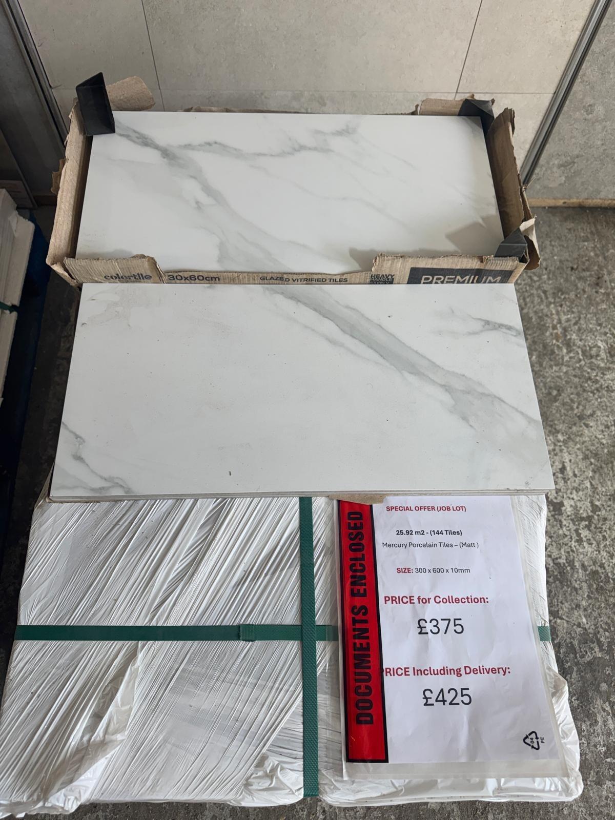 26m2 - Statuario Mercury White Porcelain Tiles - (Matt) - 600 x 300 x 9mm - (JOB LOT)