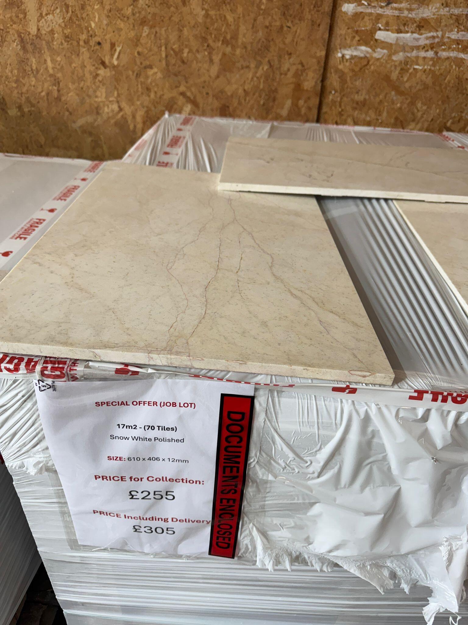 17m2 - Snow White Marble Tiles  (Polished)- 610 x 406 x 13mm - (£255)