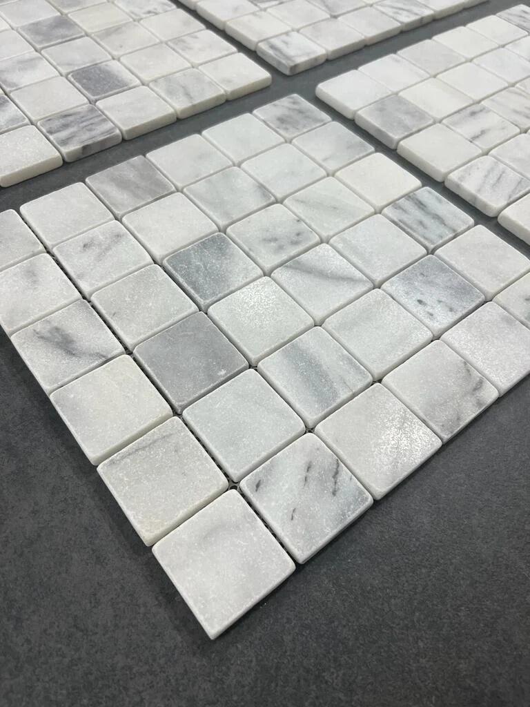 Calacatta Marble Square Mosaic Tiles (Tumbled)