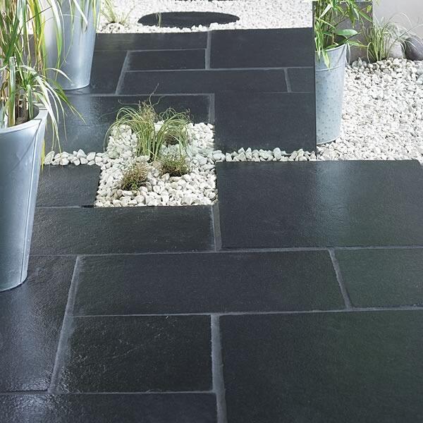Black Limestone Tiles (Brushed & Tumbled)