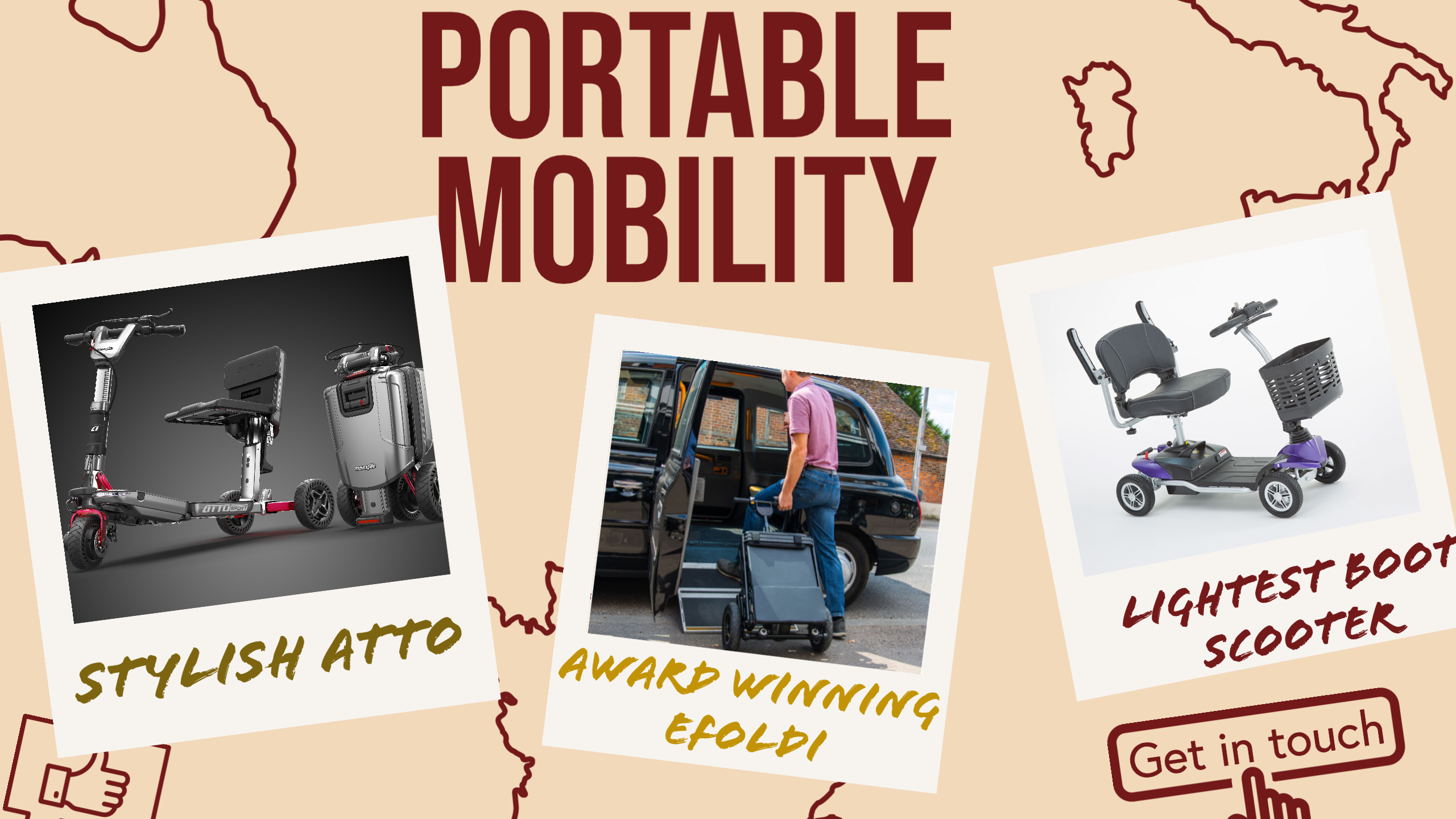 Best portable travel mobility scooters in Kent UK. ATTO by Movinglife, eFoldi by sun tech and Evolite by Motion Healthcare.