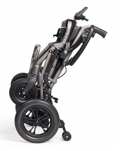 eFOLDi electric wheelchair dual control Folded up for storage