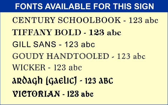 Fonts available for oval picture house signs