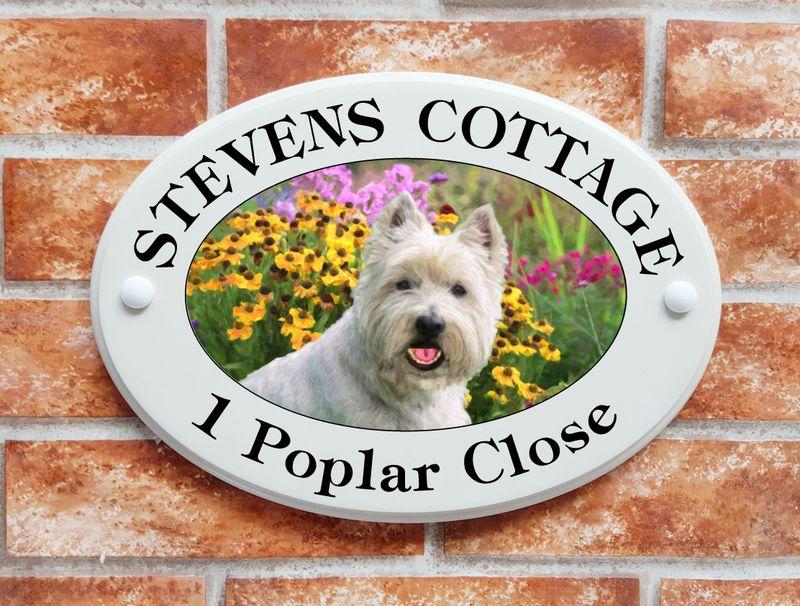 West Highland Terrier dog picture house address sign