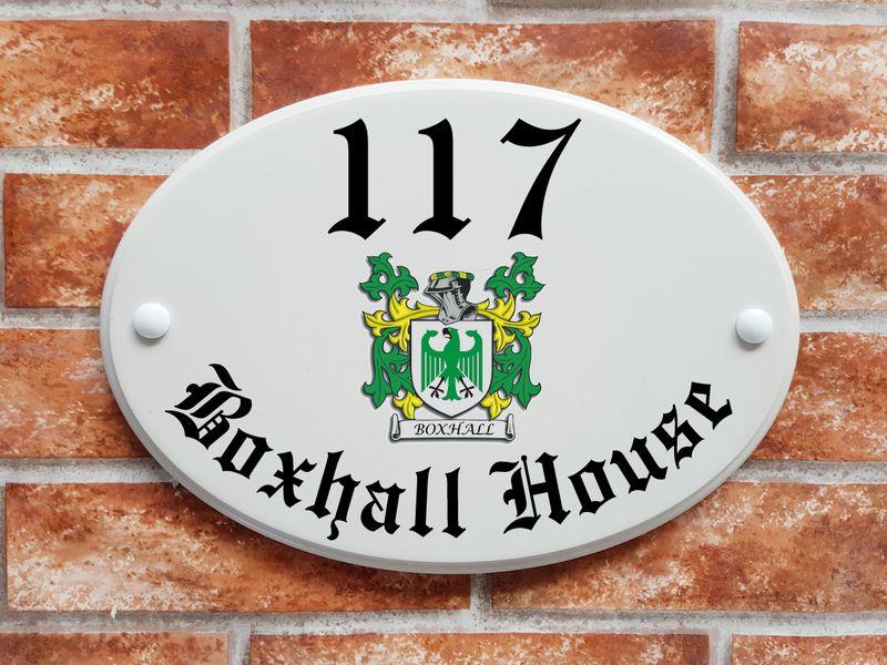 Heraldic crest house plaque