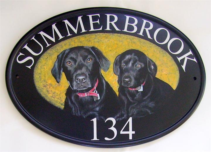 Two black Labradors name plate