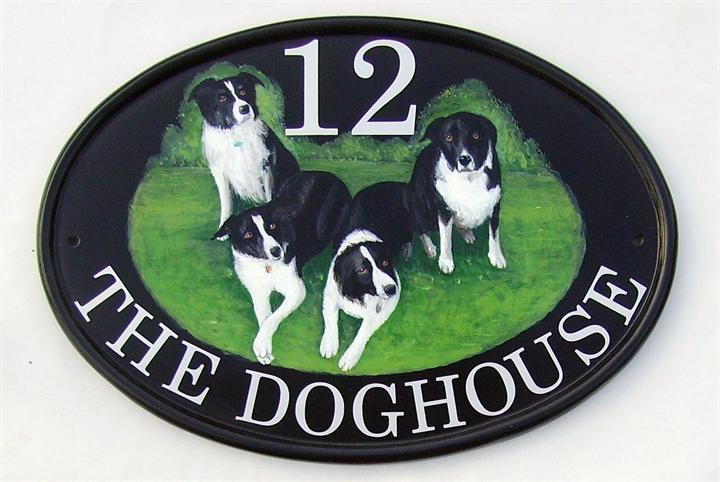Collies on house sign