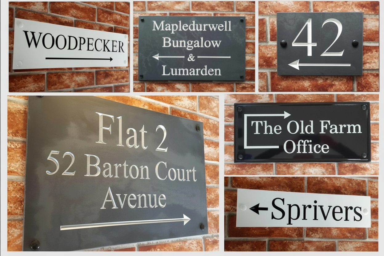 Directional house signs and plaques with arrows