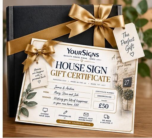 Personalised house sign gift certificate