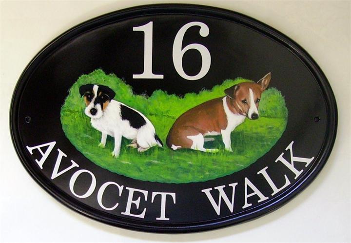 Modern Decorative Dog Puppy Contemporary Property Number Door House Sign Plaque with Dog DECA5-28B-S-C-D1