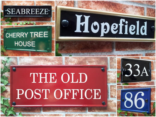 Rectangular house plaques in different colours and shapes