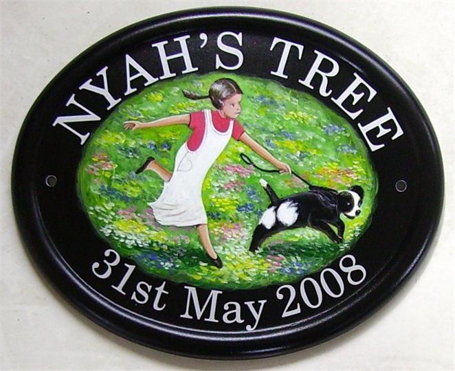 Girl with dog plaque