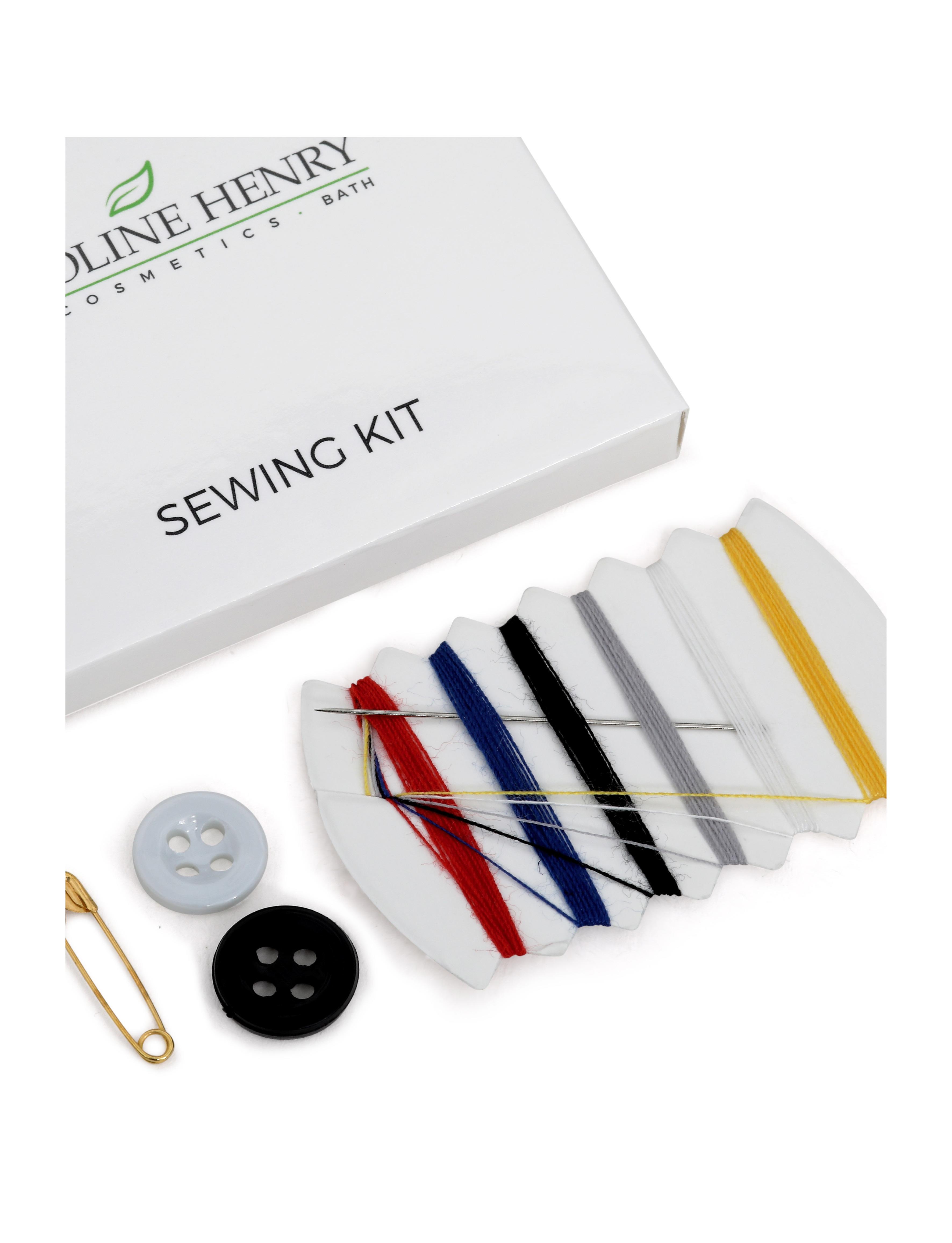 caroline henry hotel sewing kit in a gloss white box