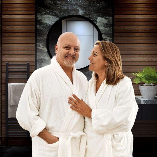 image of a couple wearing bathrobes