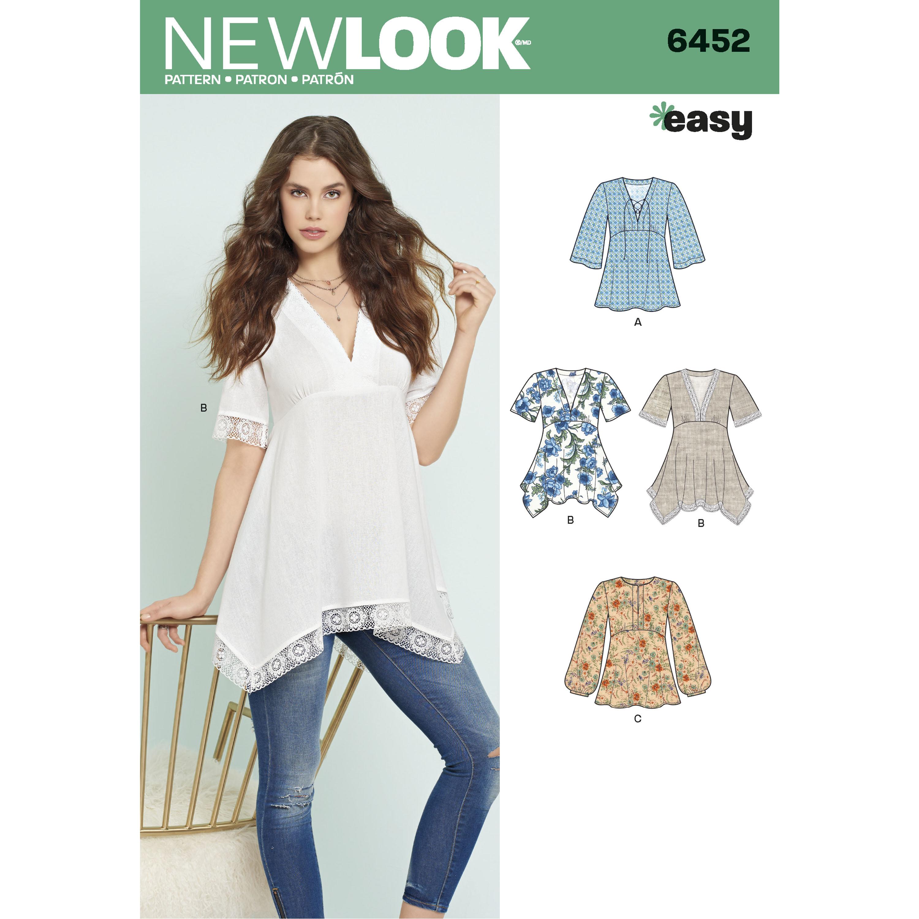 NewLook N6452 Misses' Tops with Bodice and Hemline Variations