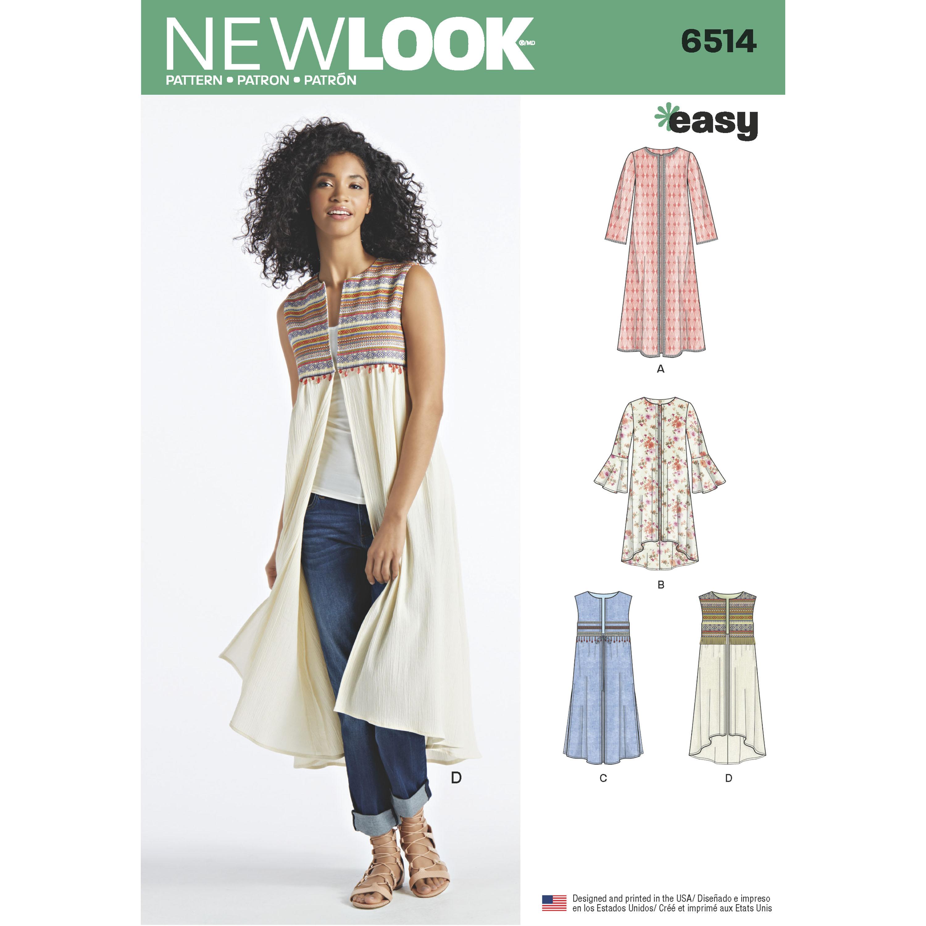NewLook N6514 Women?s   Coat or Vest with Sleeve and Length Variations